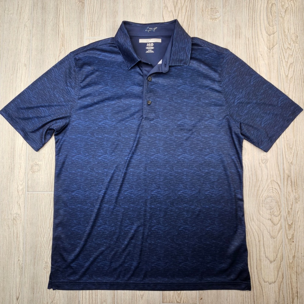 Greg Norman ML75 Play Dry Mens Medium Navy Blue Space Dye Golf Polo Shirt